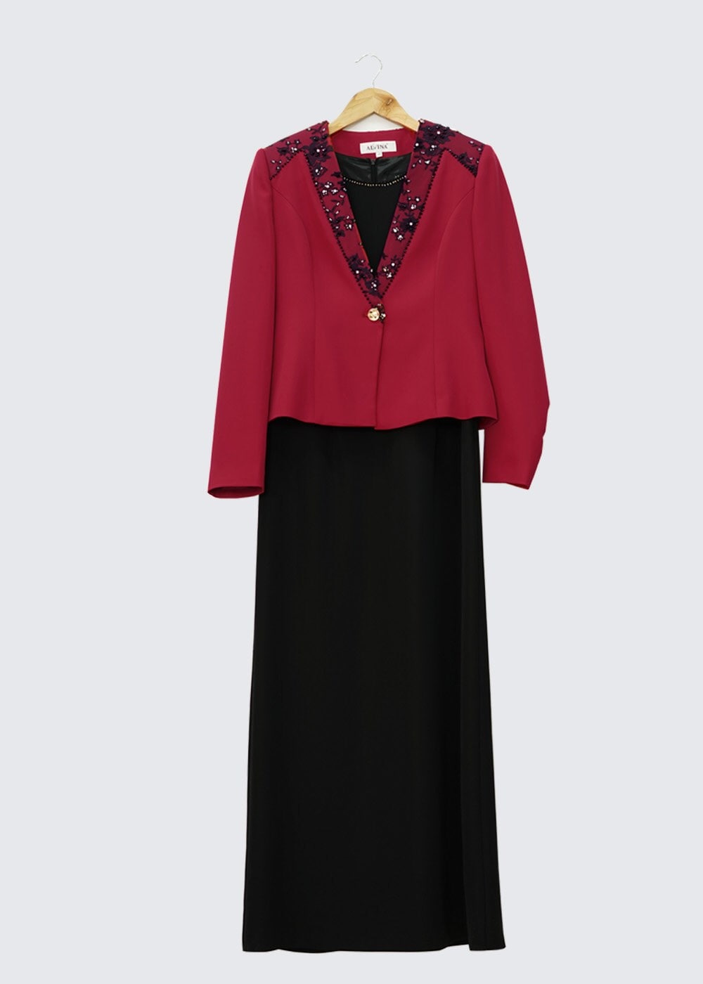 Tesettür giyim KIRMIZI İŞLEMELİ ELBİSELİ TAKIM 3032