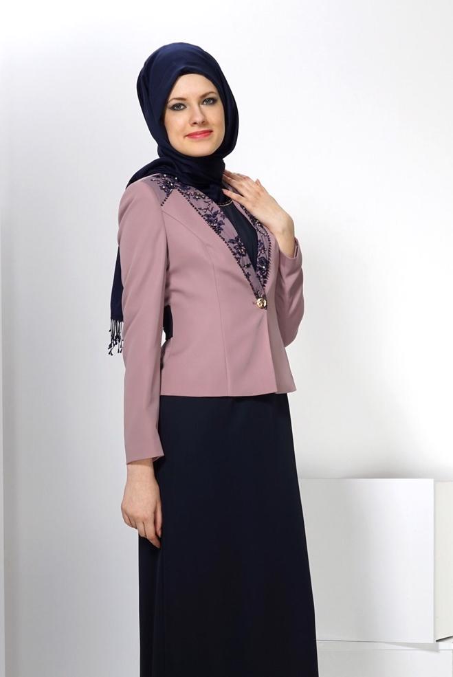 Hijab clothing PINK EMBELLISHED DRESS SUIT 3032  - ALVİNA