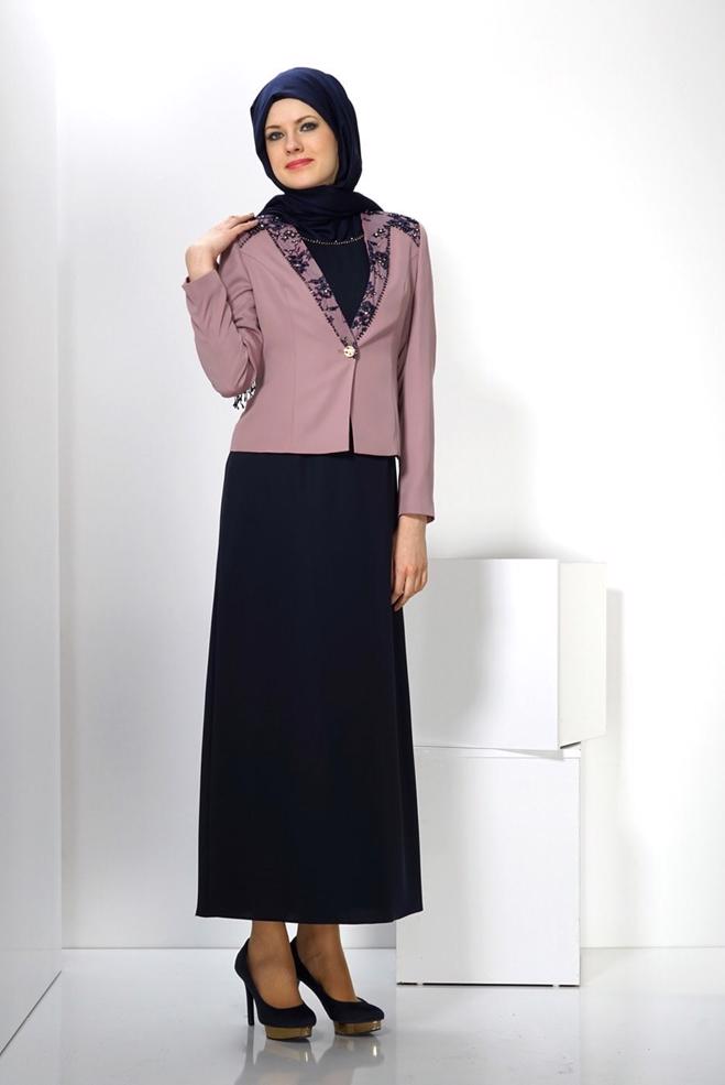 Hijab clothing PINK EMBELLISHED DRESS SUIT 3032  - ALVİNA