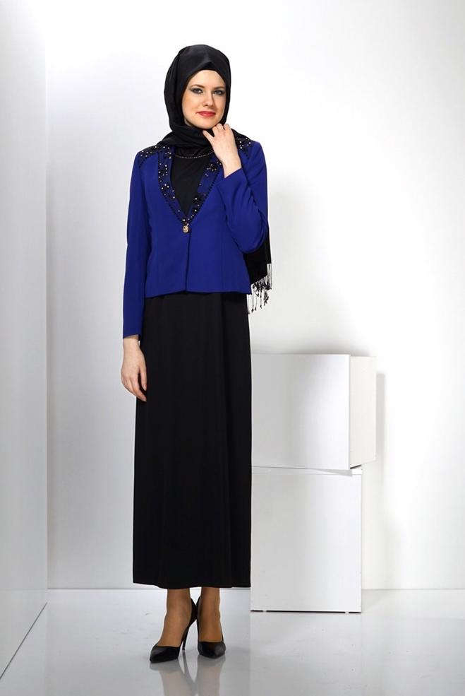 Hijab clothing BLUE EMBELLISHED DRESS SUIT 3032  - ALVİNA