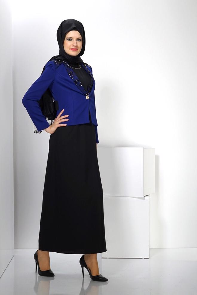 Hijab clothing BLUE EMBELLISHED DRESS SUIT 3032  - ALVİNA
