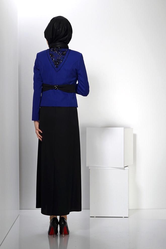 Hijab clothing BLUE EMBELLISHED DRESS SUIT 3032  - ALVİNA