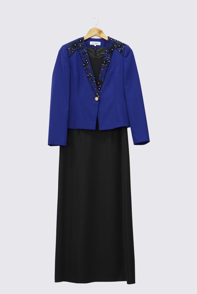 Hijab clothing BLUE EMBELLISHED DRESS SUIT 3032  - ALVİNA