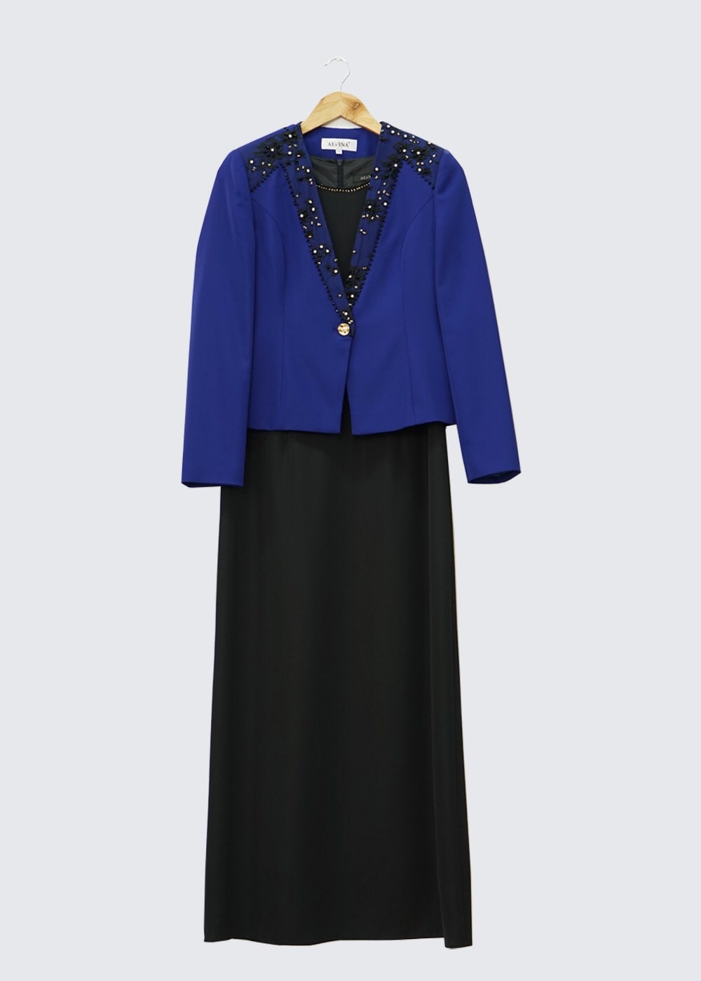 Tesettür giyim MAVİ İŞLEMELİ ELBİSELİ TAKIM 3032