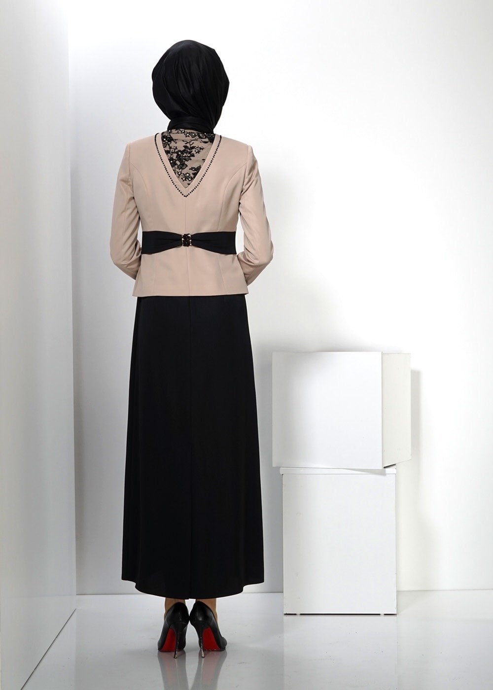 Tesettür giyim TABA İŞLEMELİ ELBİSELİ TAKIM 3032