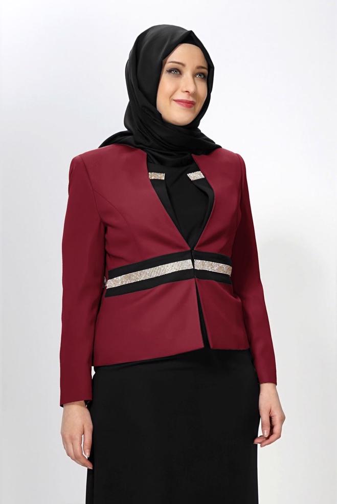 Hijab clothing CLARET RED EMBELLISHED DRESS SUIT 3054  - ALVİNA