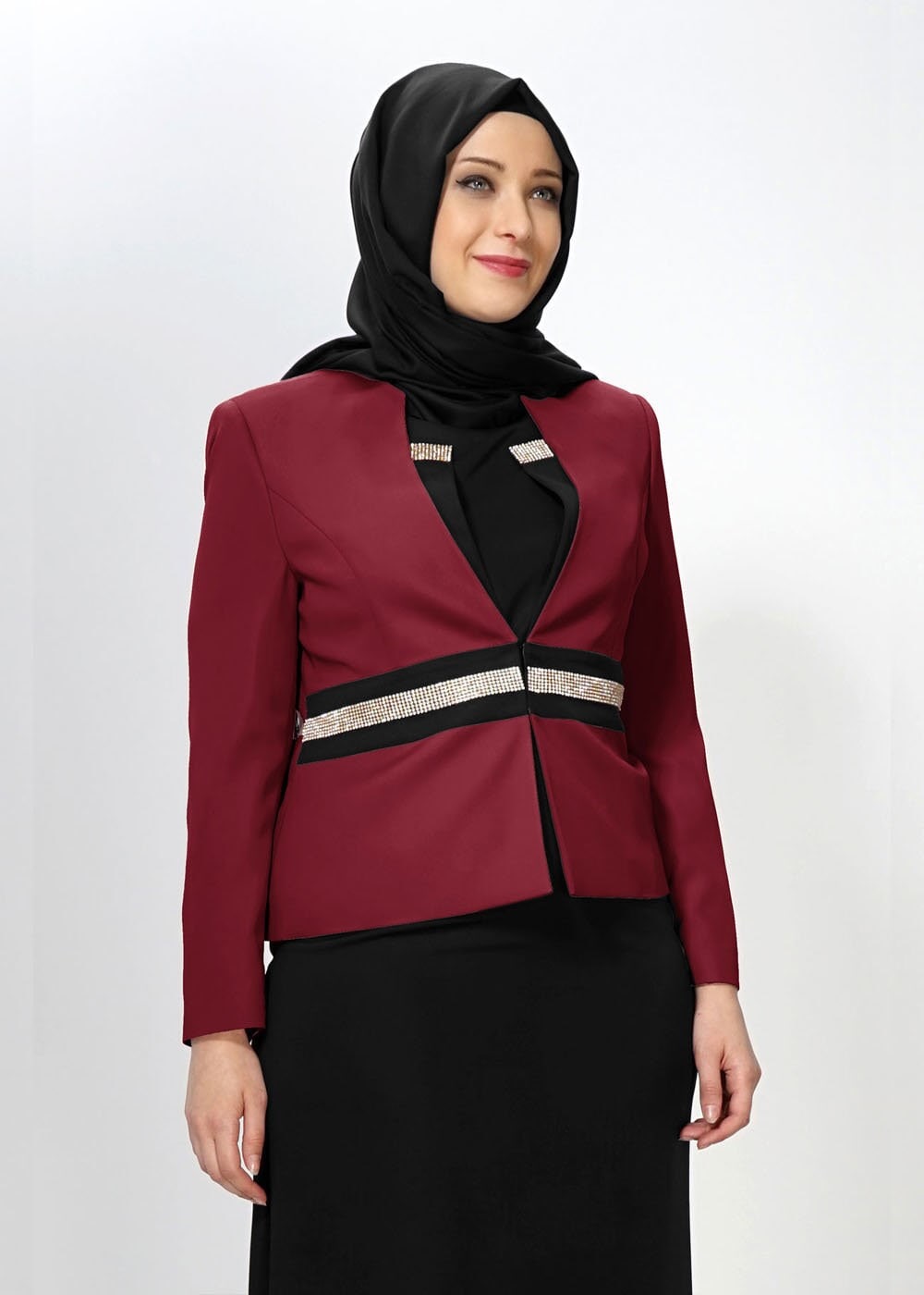 Vêtements hijab ROUGE BORDEAUX COSTUME & ROBE EMBELLIS 3054 