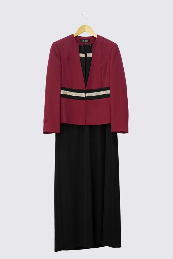Hijab clothing CLARET RED EMBELLISHED DRESS SUIT 3054  - ALVİNA