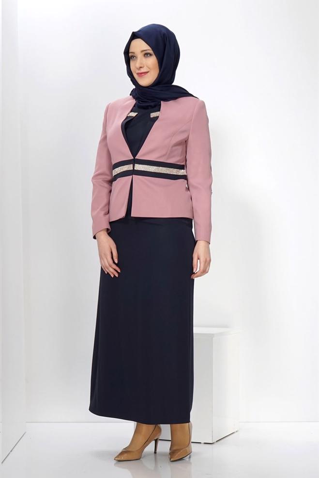 Hijab clothing PINK EMBELLISHED DRESS SUIT 3054  - ALVİNA