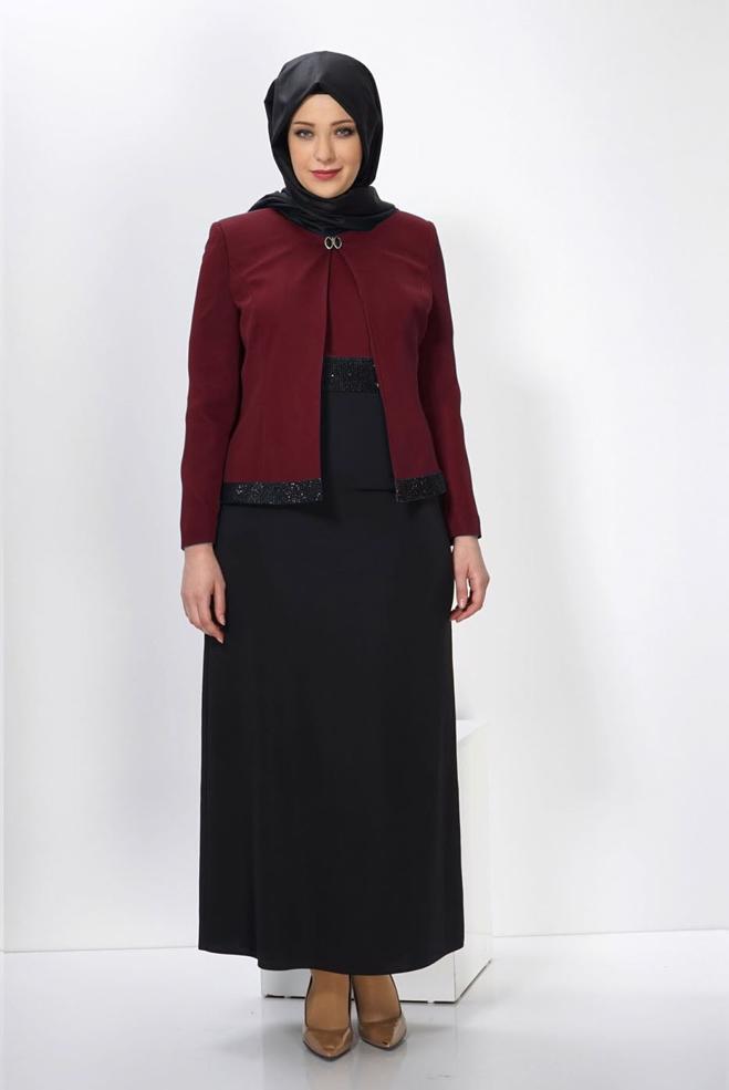 Hijab clothing CLARET RED DRESS SUIT 3058  - ALVİNA