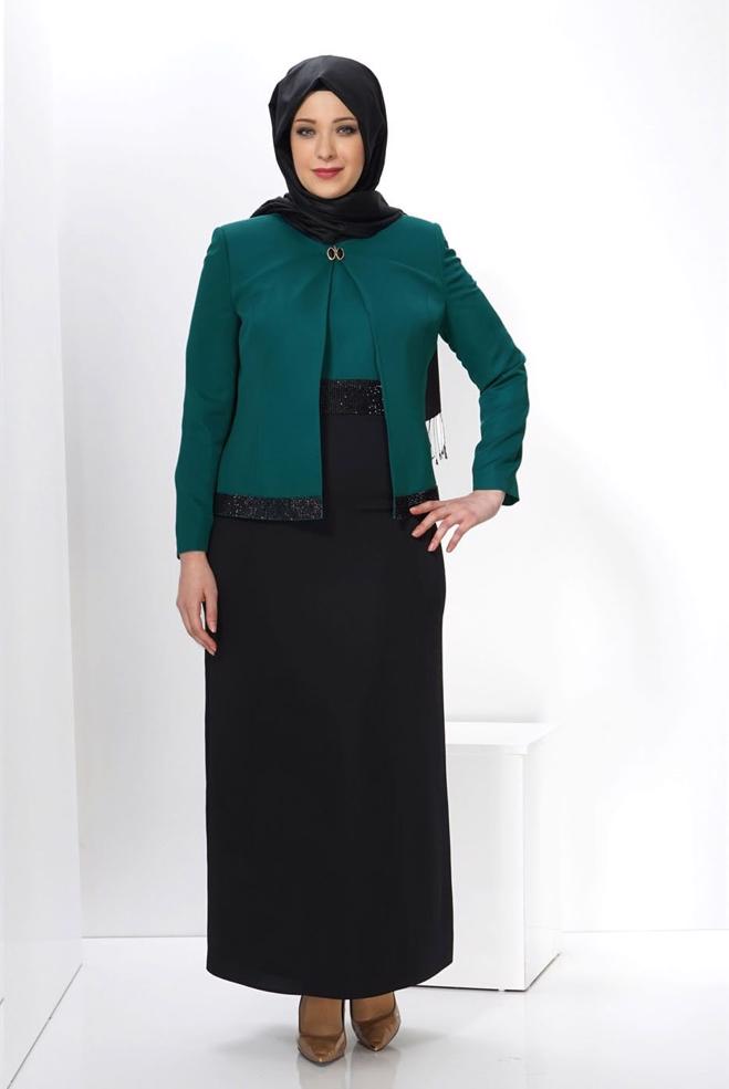 Hijab clothing GREEN DRESS SUIT 3058  - ALVİNA