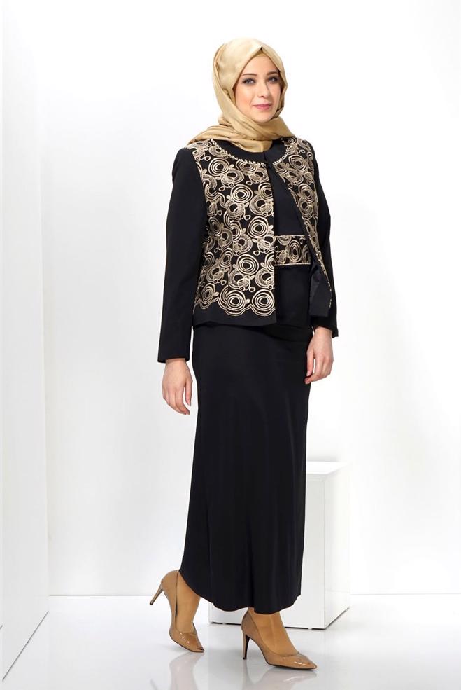 Hijab clothing BLACK EMBELLISHED DRESS SUIT 3069  - ALVİNA