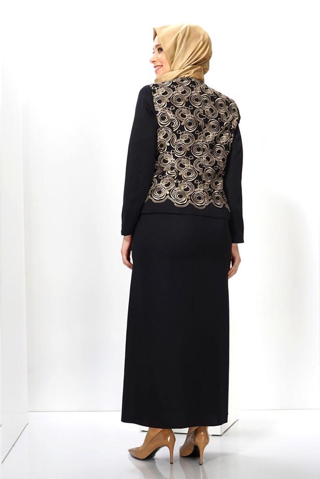 Hijab clothing BLACK EMBELLISHED DRESS SUIT 3069  - ALVİNA
