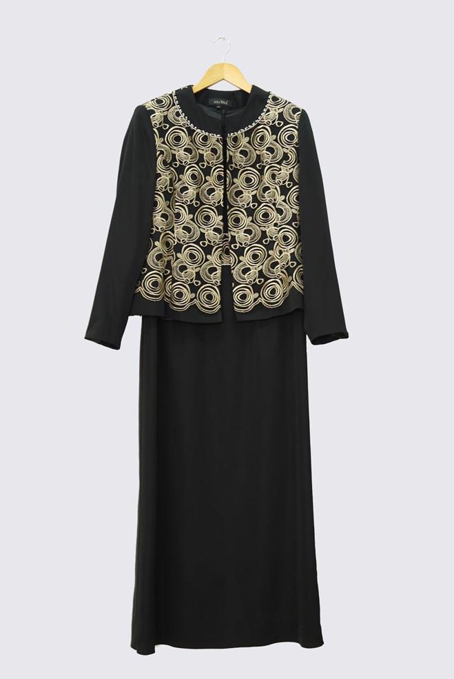 Hijab clothing BLACK EMBELLISHED DRESS SUIT 3069  - ALVİNA