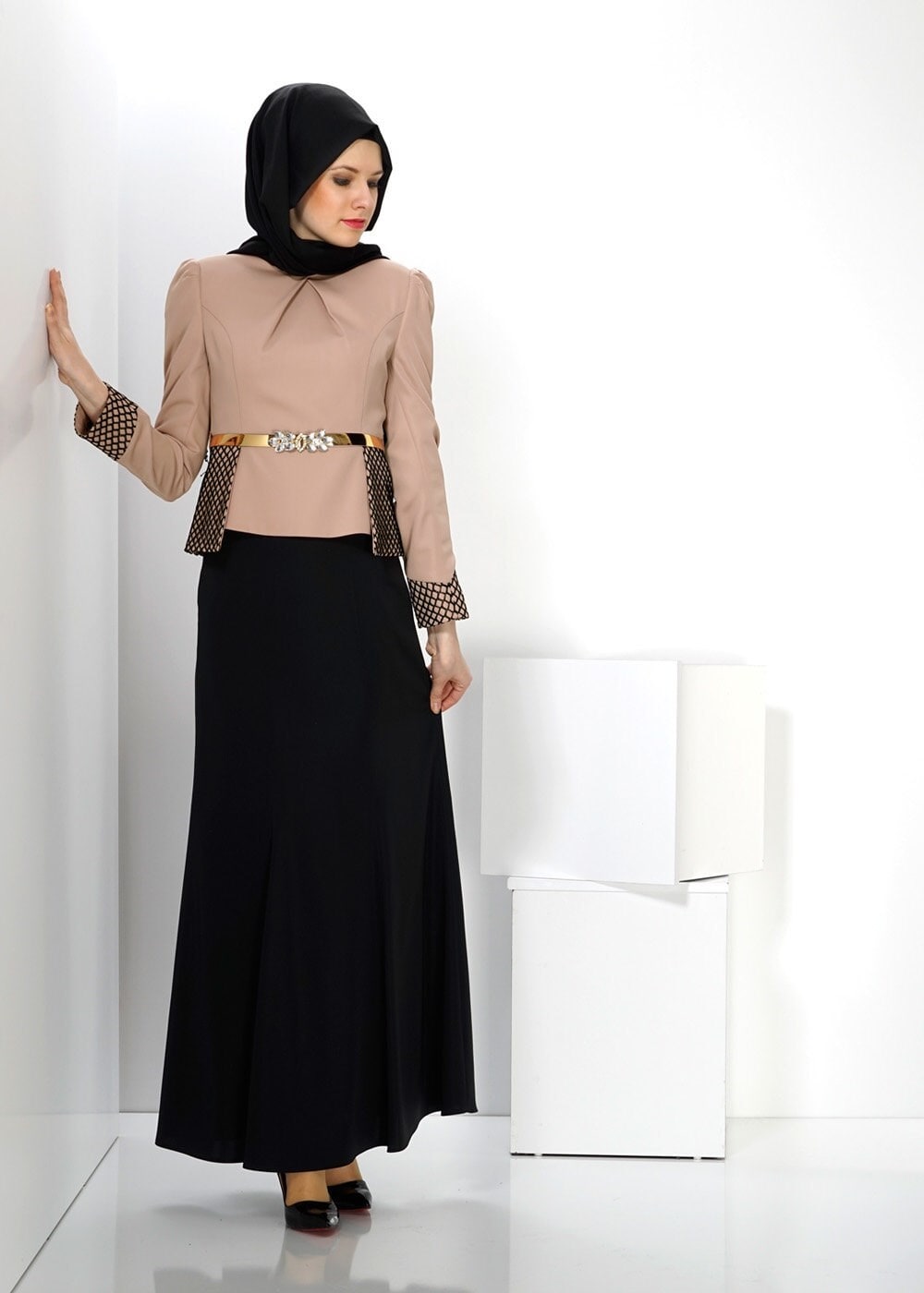 Tesettür giyim PUDRA 3071E ETEKLİ TAKIM