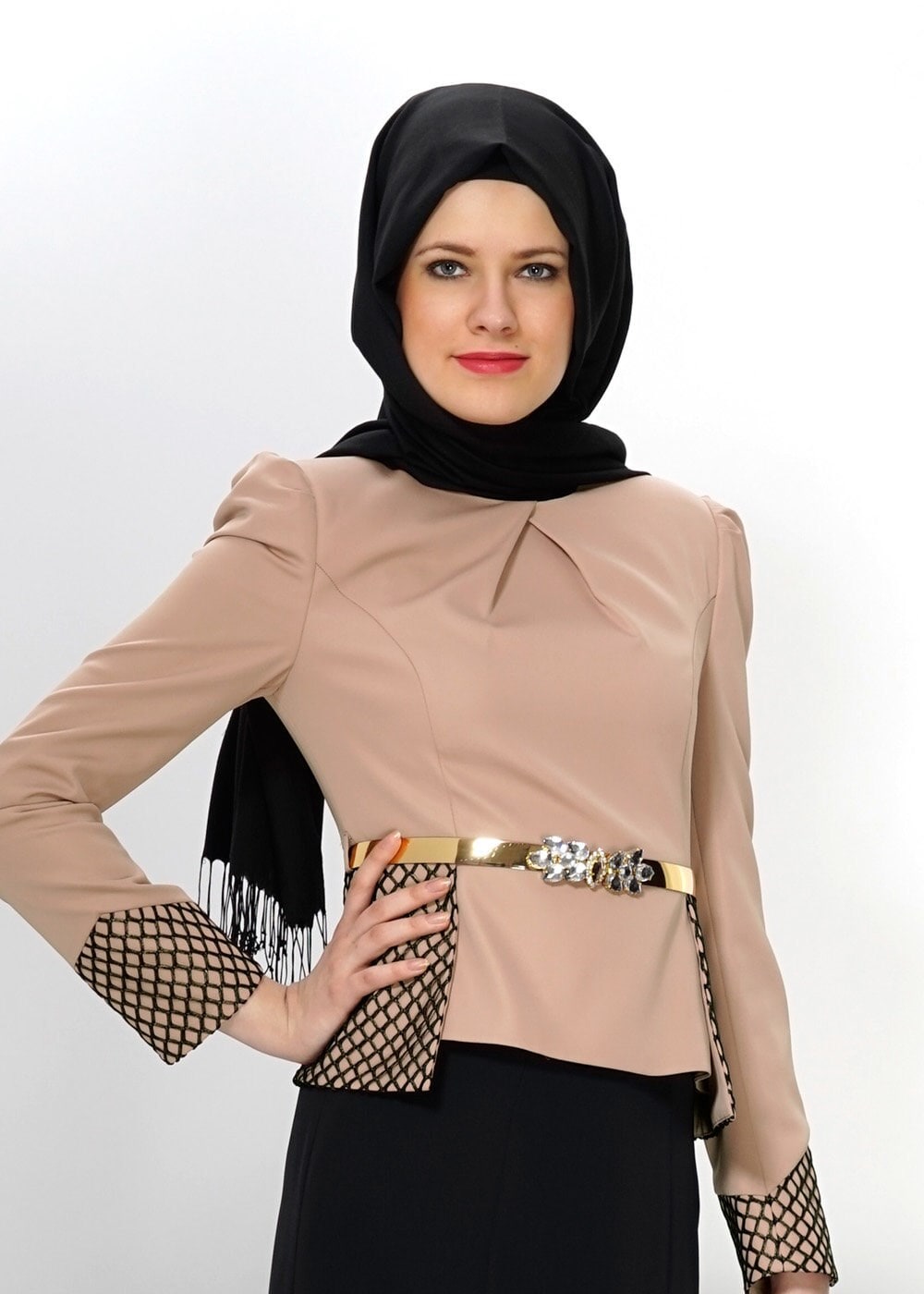 Tesettür giyim PUDRA 3071E ETEKLİ TAKIM