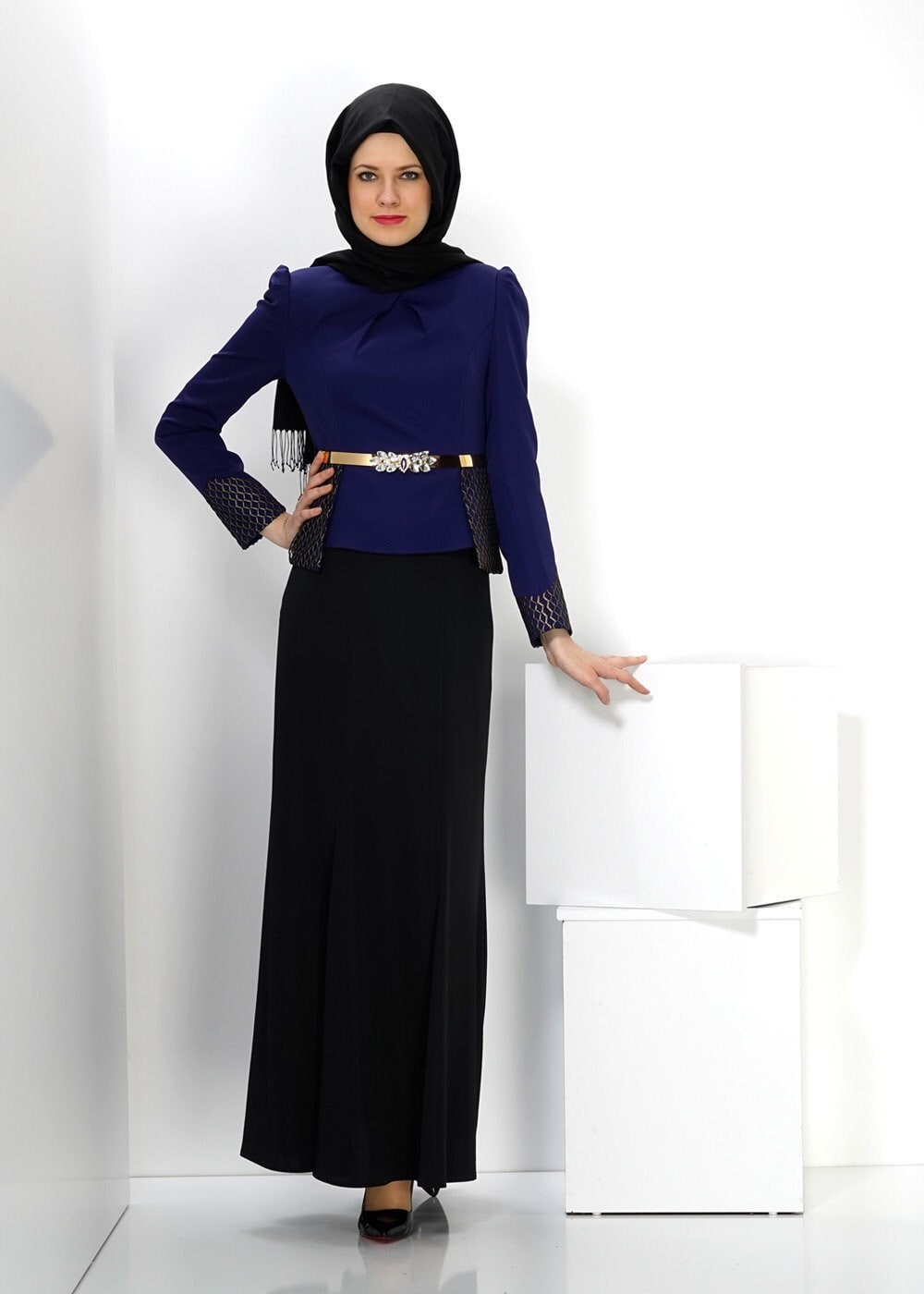 Tesettür giyim MAVİ 3071E ETEKLİ TAKIM