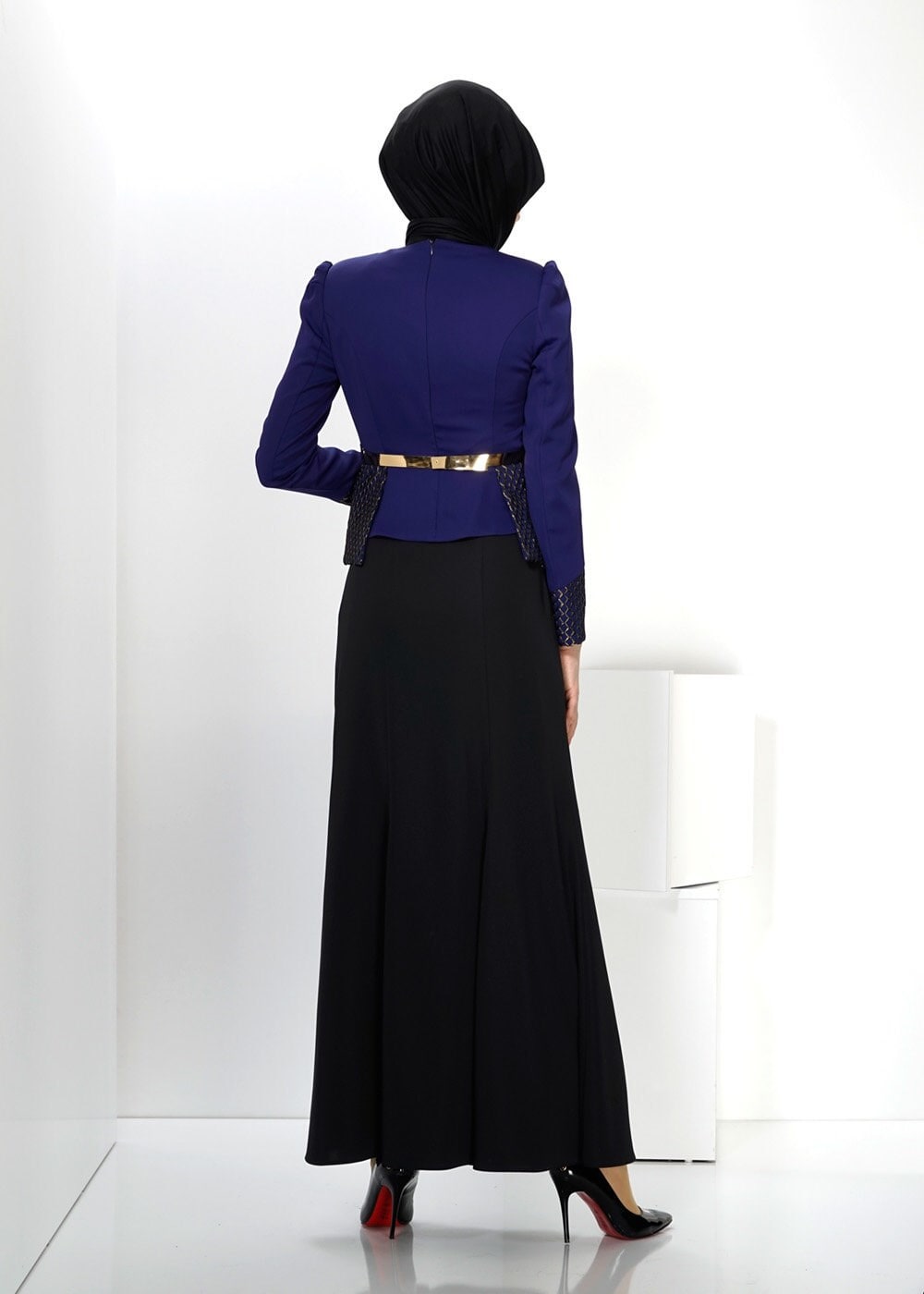 Tesettür giyim MAVİ 3071E ETEKLİ TAKIM