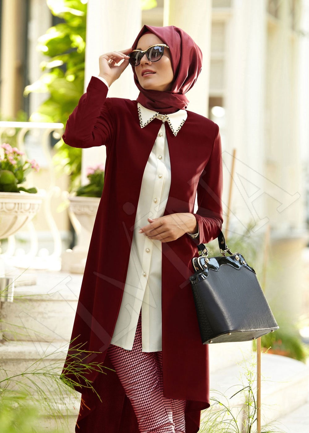 Tesettür giyim BORDO 3063P TAKIM