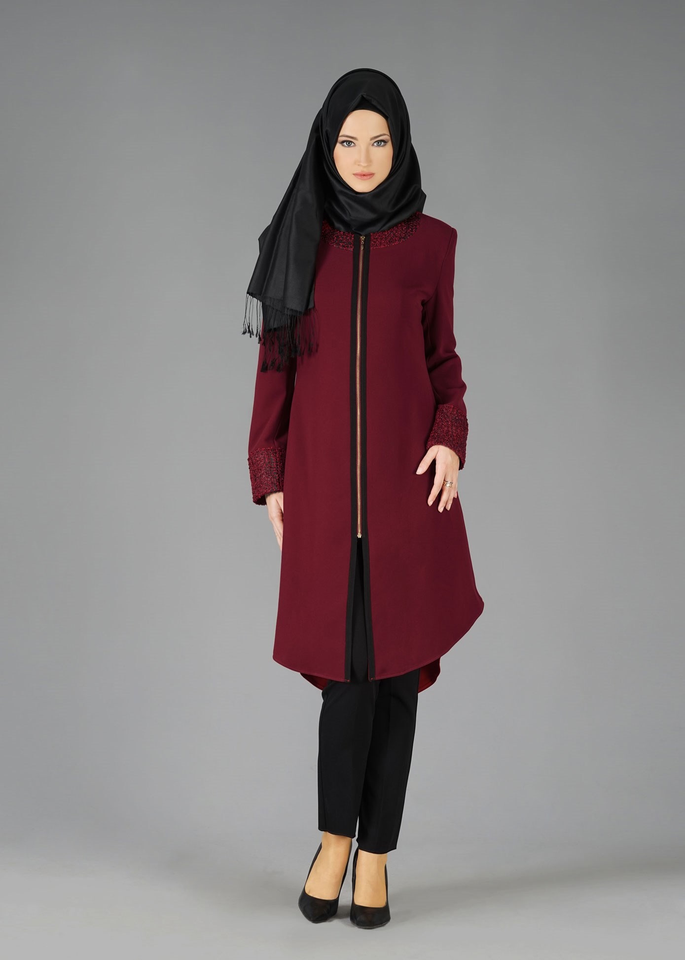 Tesettür giyim BORDO 3065P TAKIM