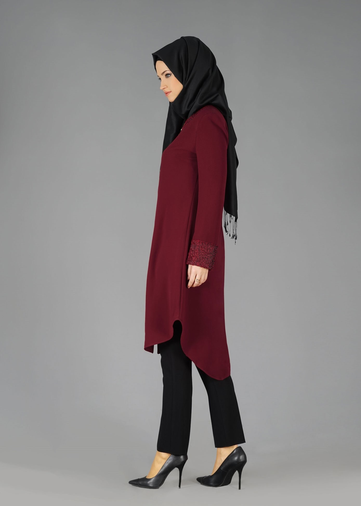 Tesettür giyim BORDO 3065P TAKIM