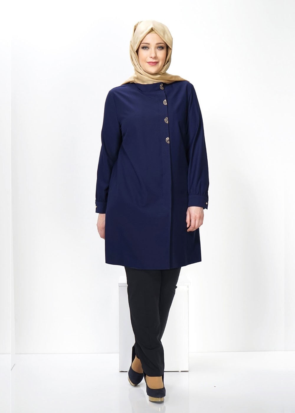 Tesettür giyim LACİVERT DİK YAKA TUNİK 2415 