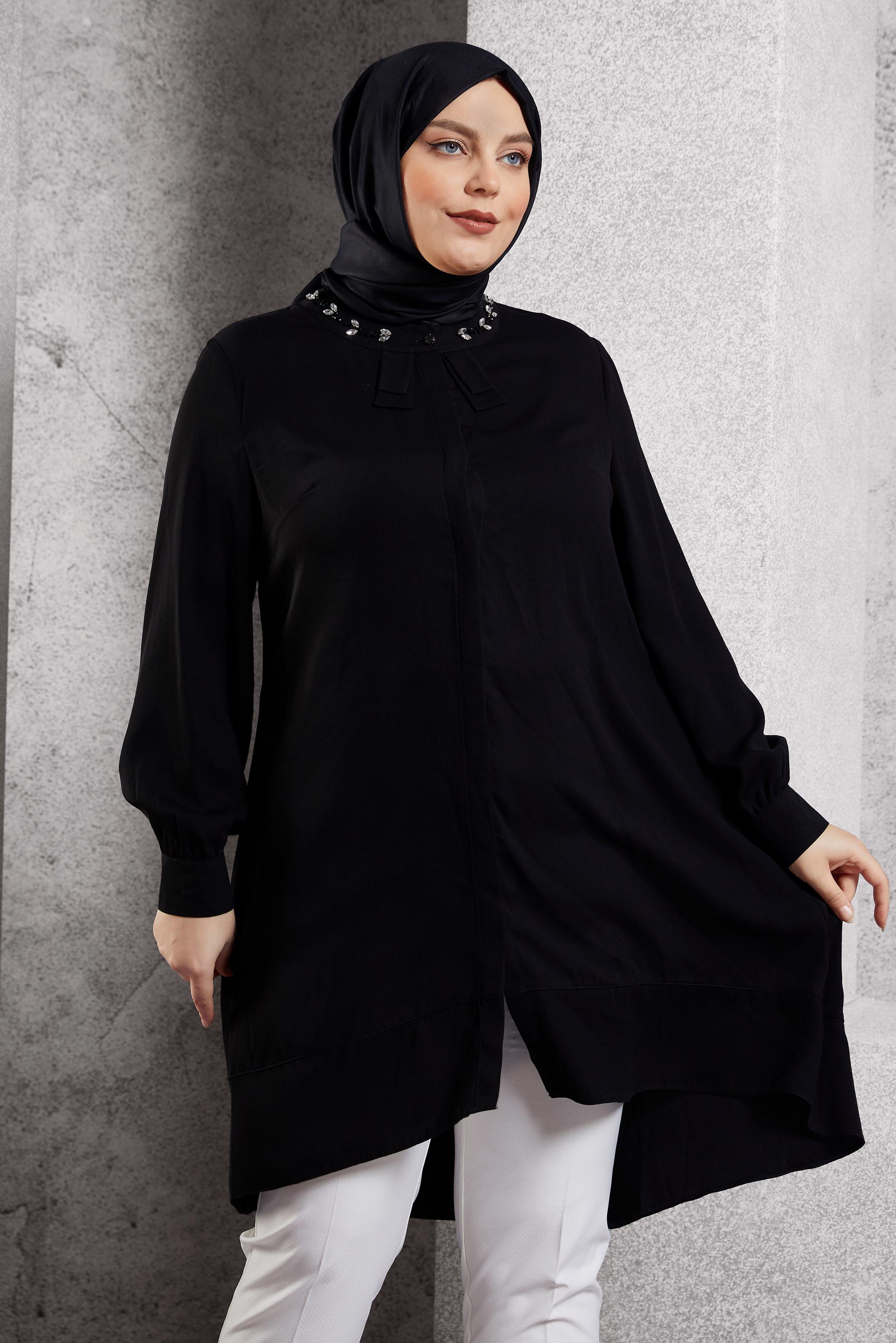 Hijab clothing BLACK ASYMMETRIC CUT TUNIC 2426