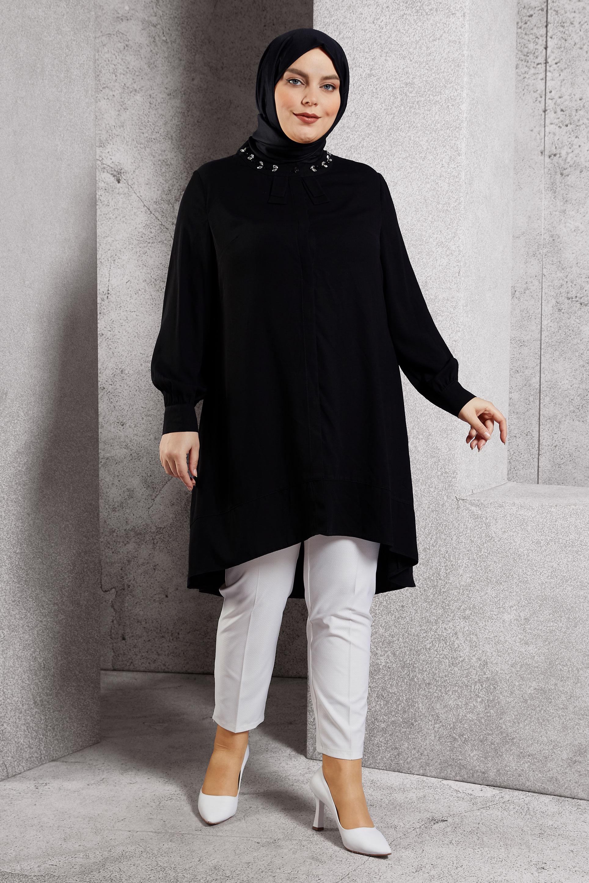 Hijab clothing BLACK ASYMMETRIC CUT TUNIC 2426