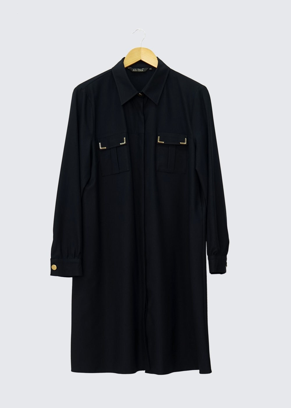 Tesettür giyim SİYAH GÖMLEK YAKA TUNİK 2427