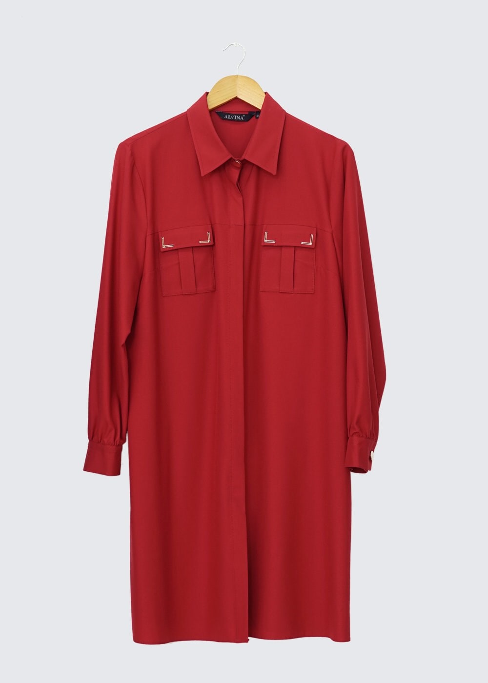 Tesettür giyim KIRMIZI GÖMLEK YAKA TUNİK 2427