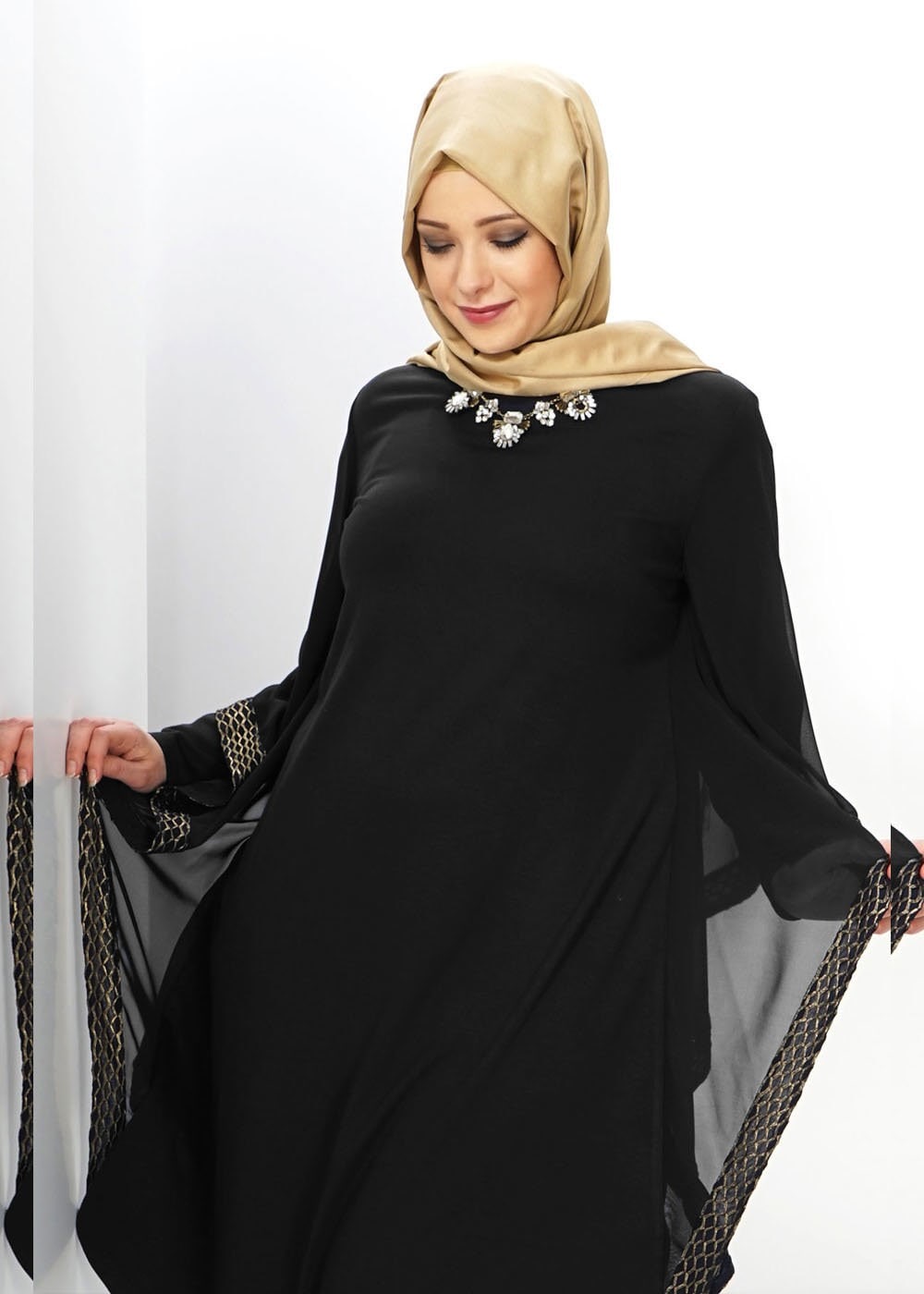 Tesettür giyim SİYAH PANÇO TUNİK 2431 