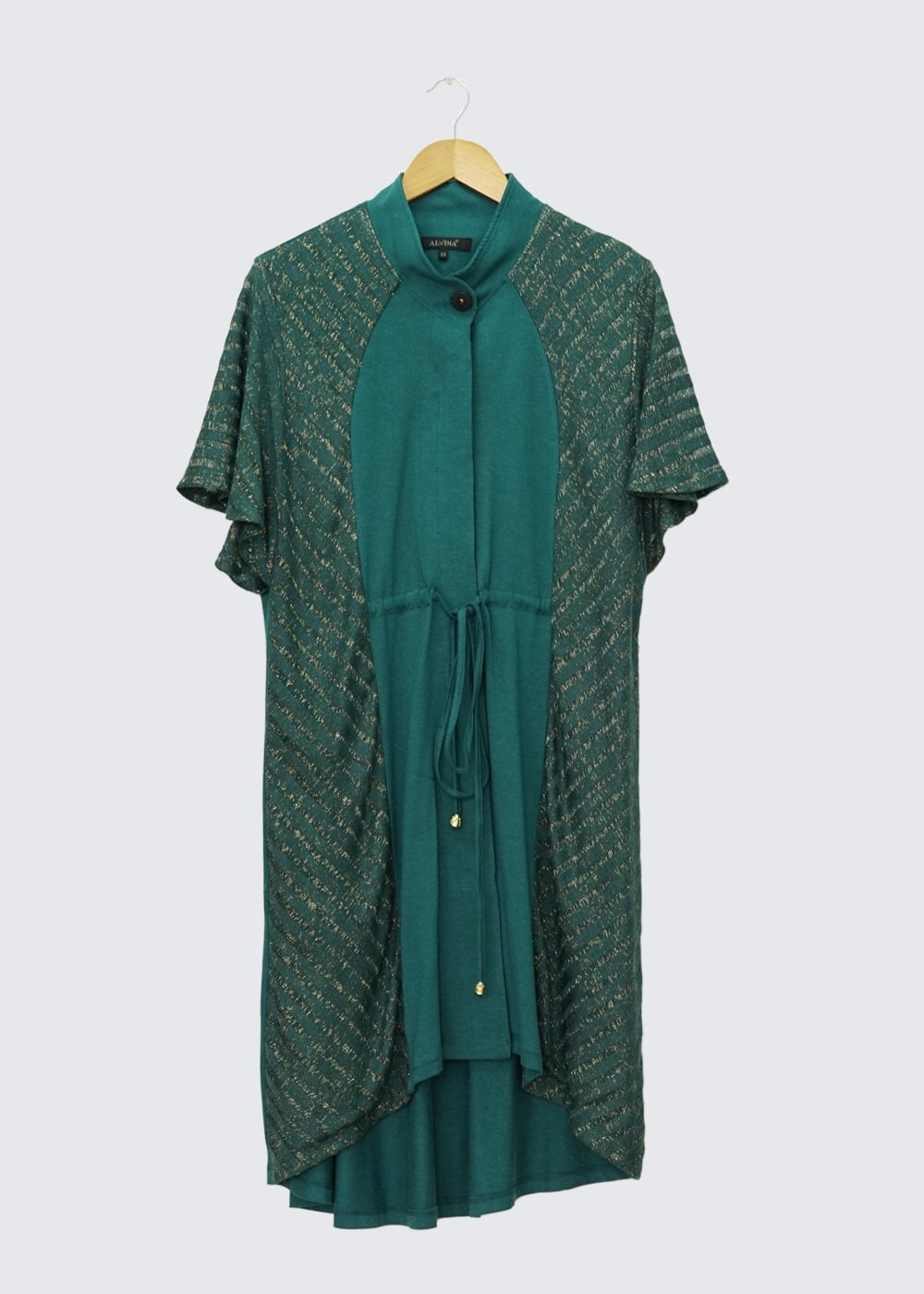 Tesettür giyim YEŞİL BELİ BÜZGÜLÜ TUNİK 2434 