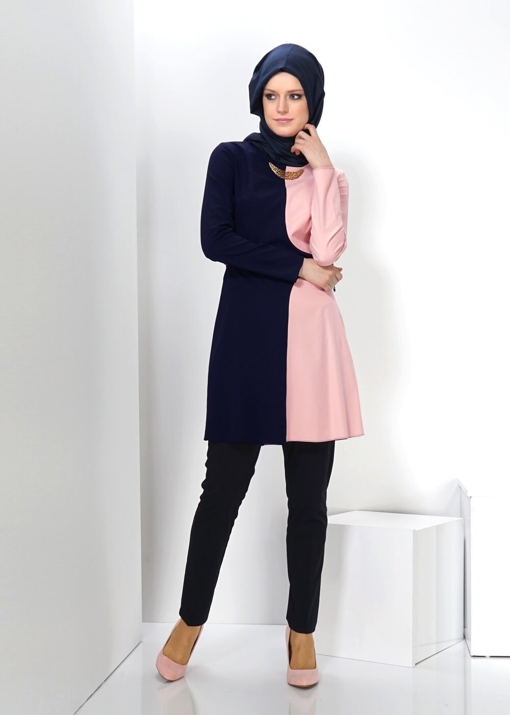 Tesettür giyim PUDRA İKİ RENKLİ TUNİK 4322