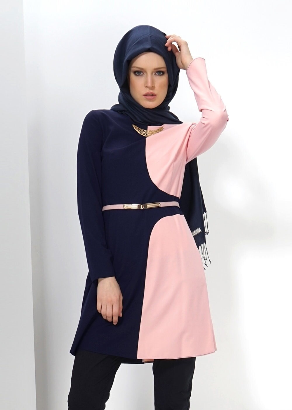 Tesettür giyim PUDRA İKİ RENKLİ TUNİK 4322
