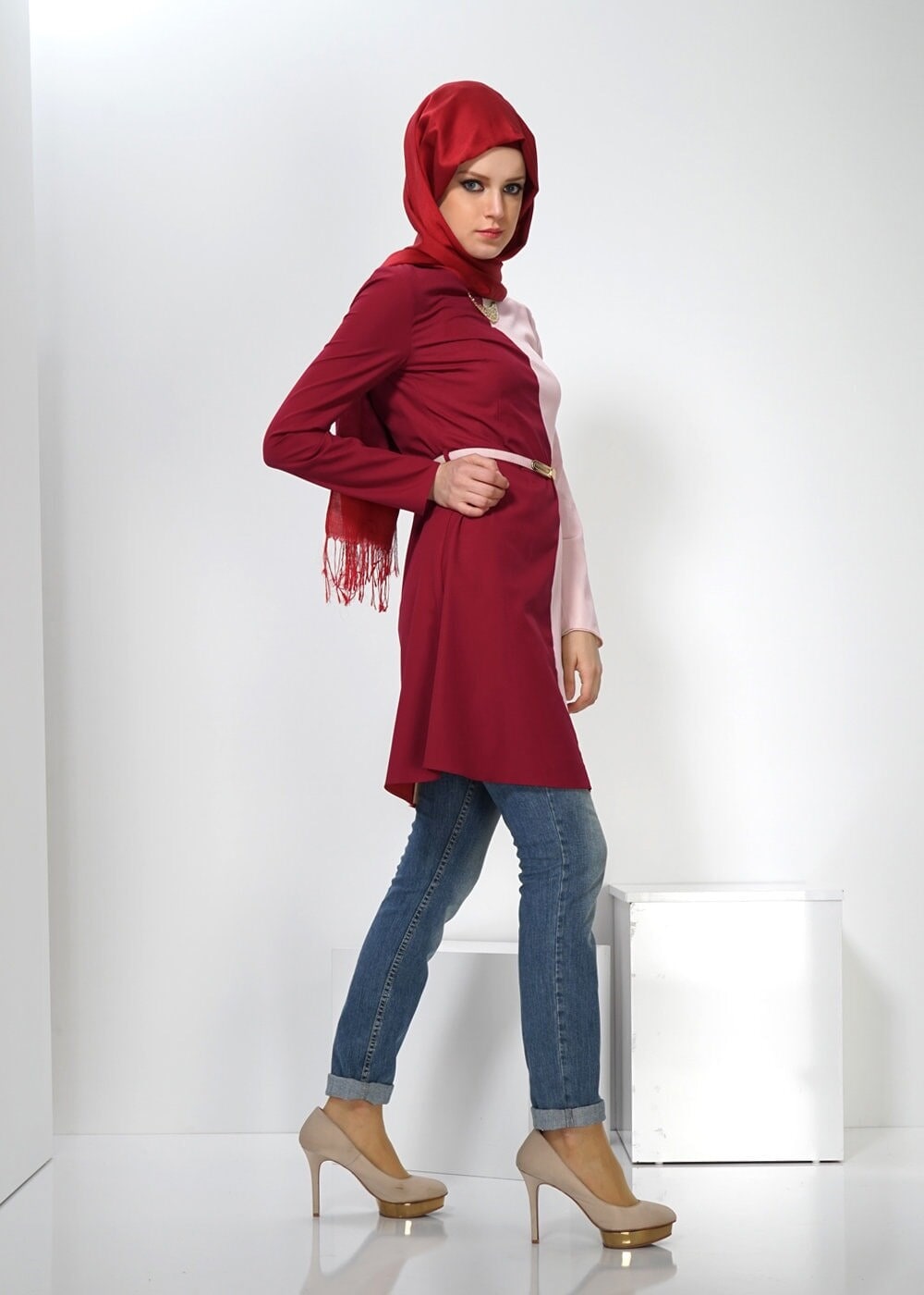 Tesettür giyim EKRU İKİ RENKLİ TUNİK 4322