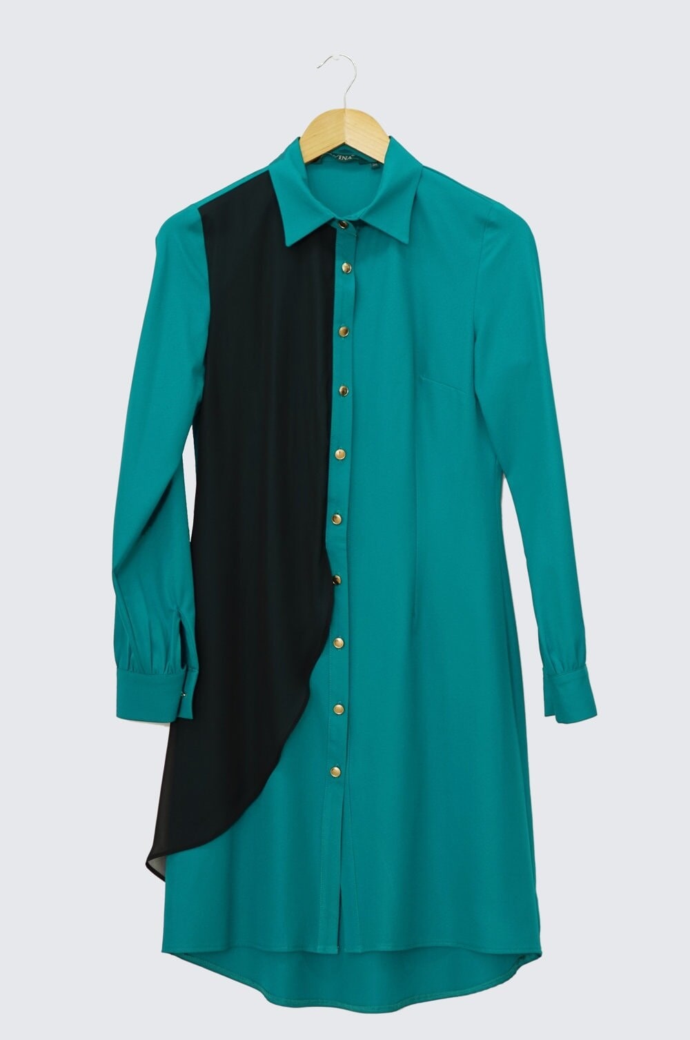 Tesettür giyim MAVİ GÖMLEK YAKA DÜĞMELİ TUNİK 4323 