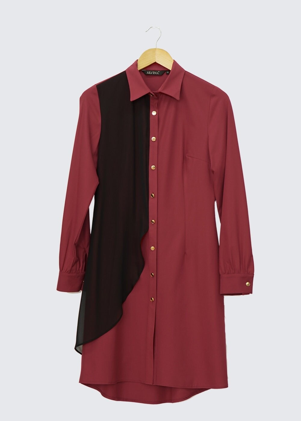 Tesettür giyim BORDO GÖMLEK YAKA DÜĞMELİ TUNİK 4323 