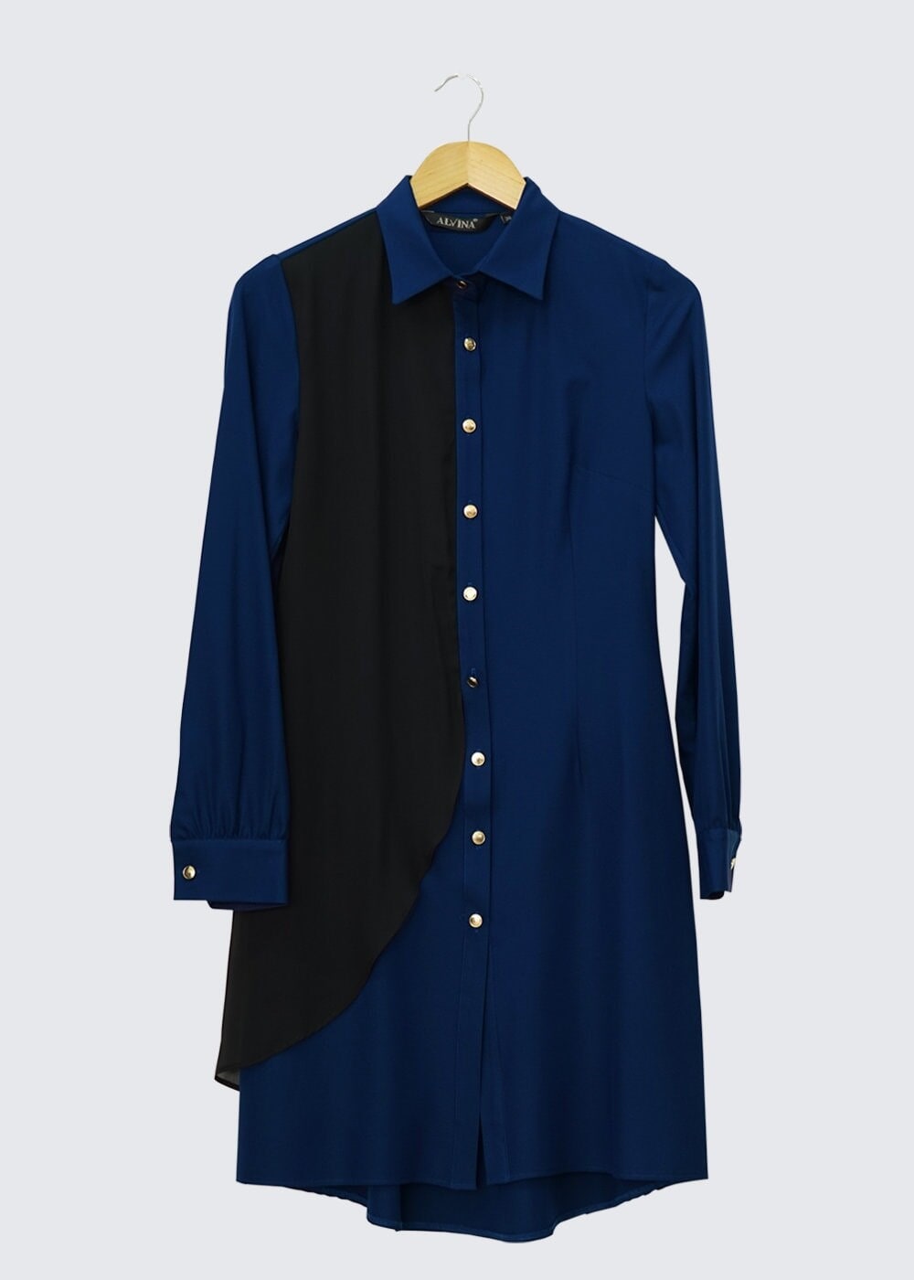 Tesettür giyim MAVİ GÖMLEK YAKA DÜĞMELİ TUNİK 4323 