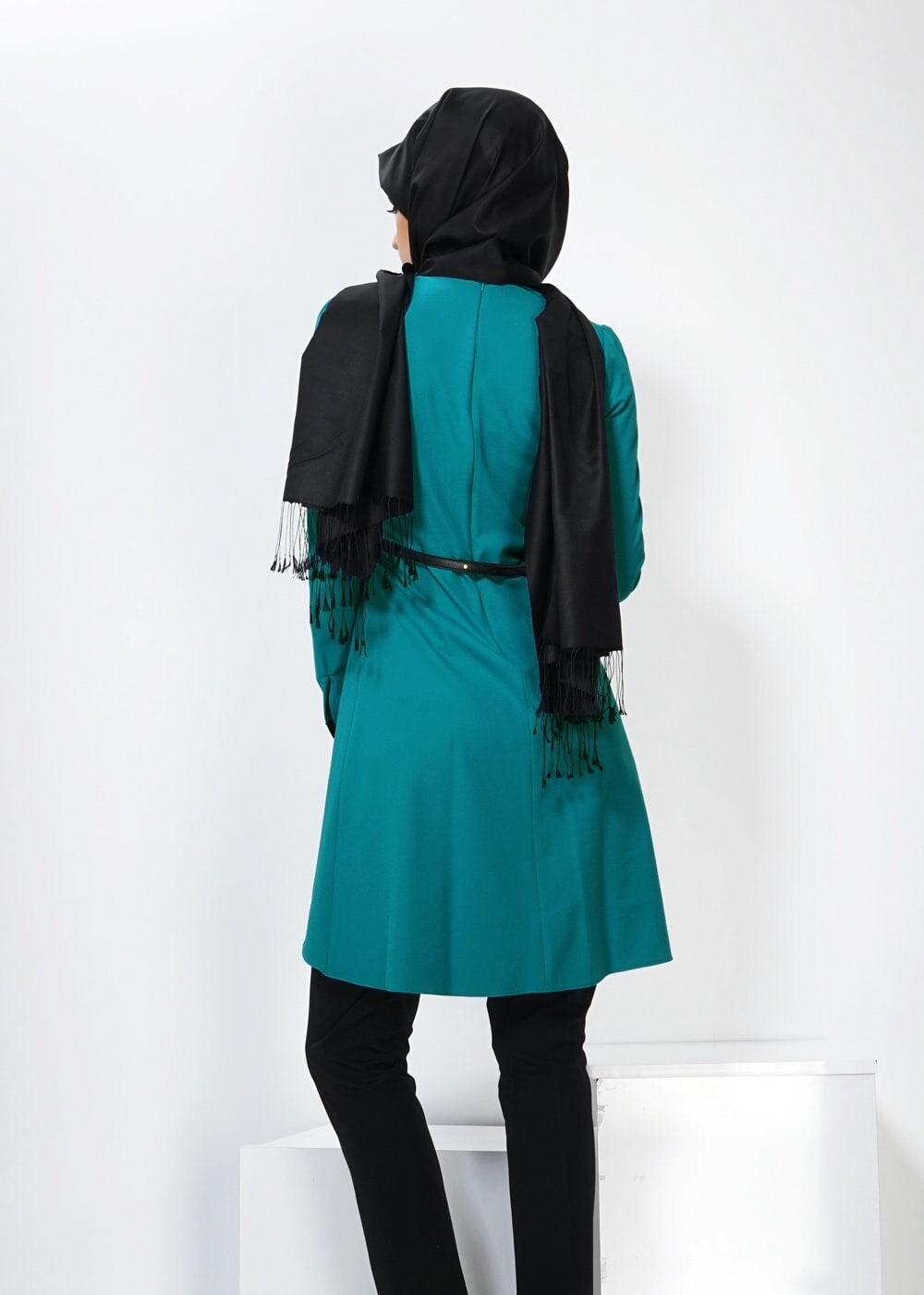 Tesettür giyim MAVİ YAKASI BAĞLAMA DETAYLI TUNİK 4324 