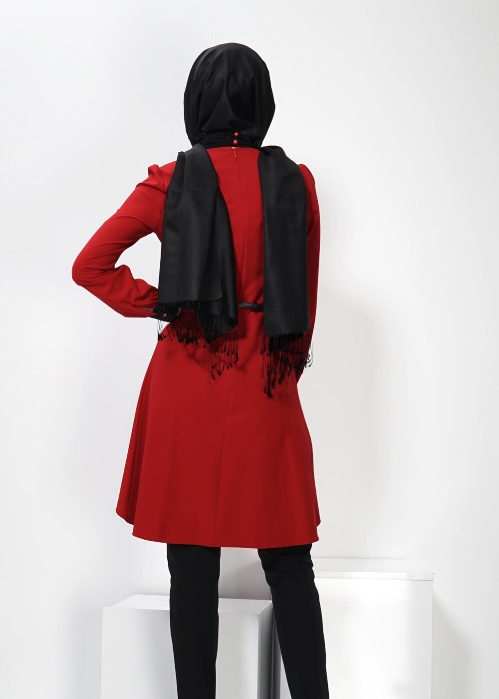 Tesettür giyim BORDO YAKASI BAĞLAMA DETAYLI TUNİK 4324 