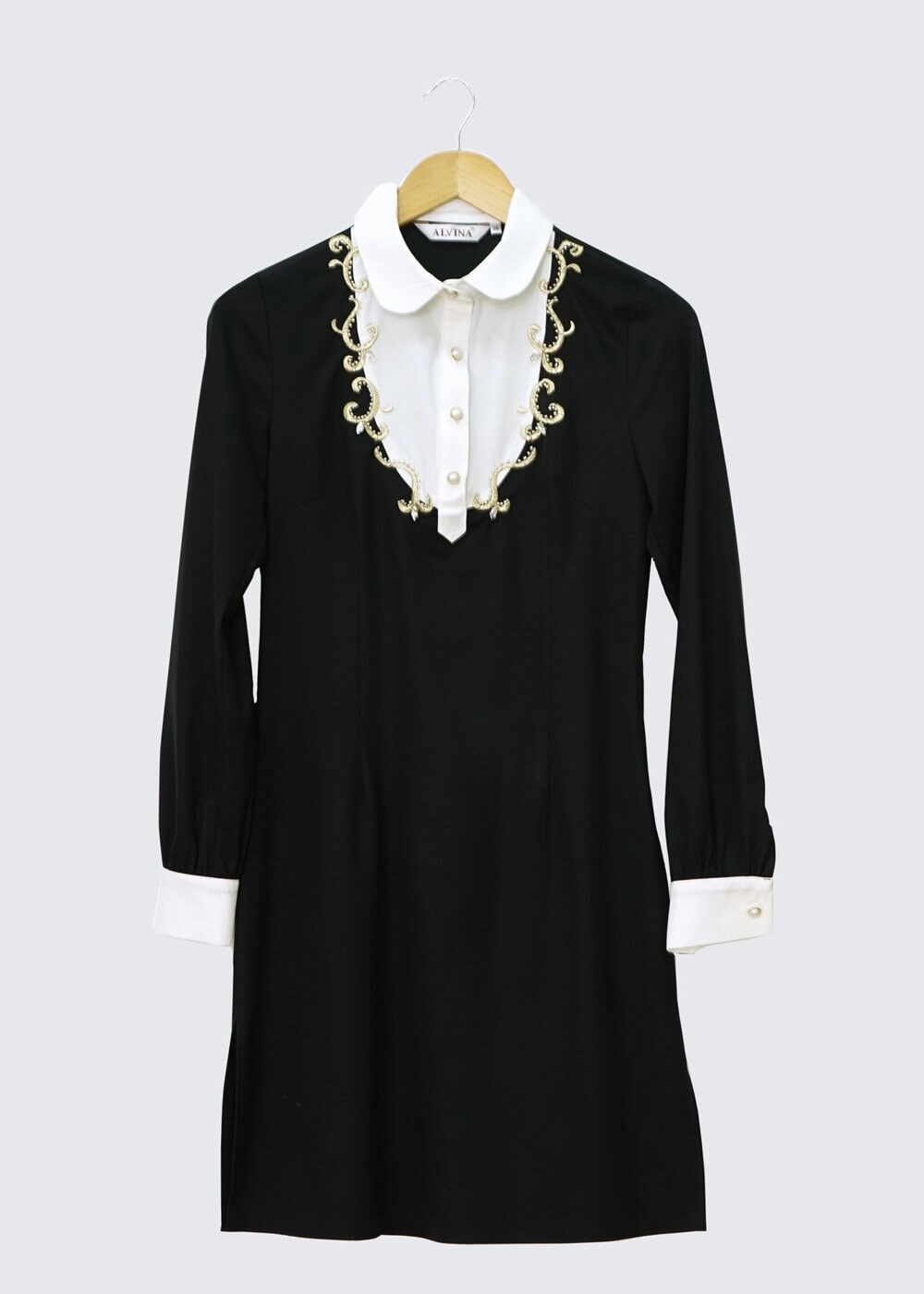 Tesettür giyim SİYAH GÖMLEK YAKA DÜĞMELİ TUNİK 4336 