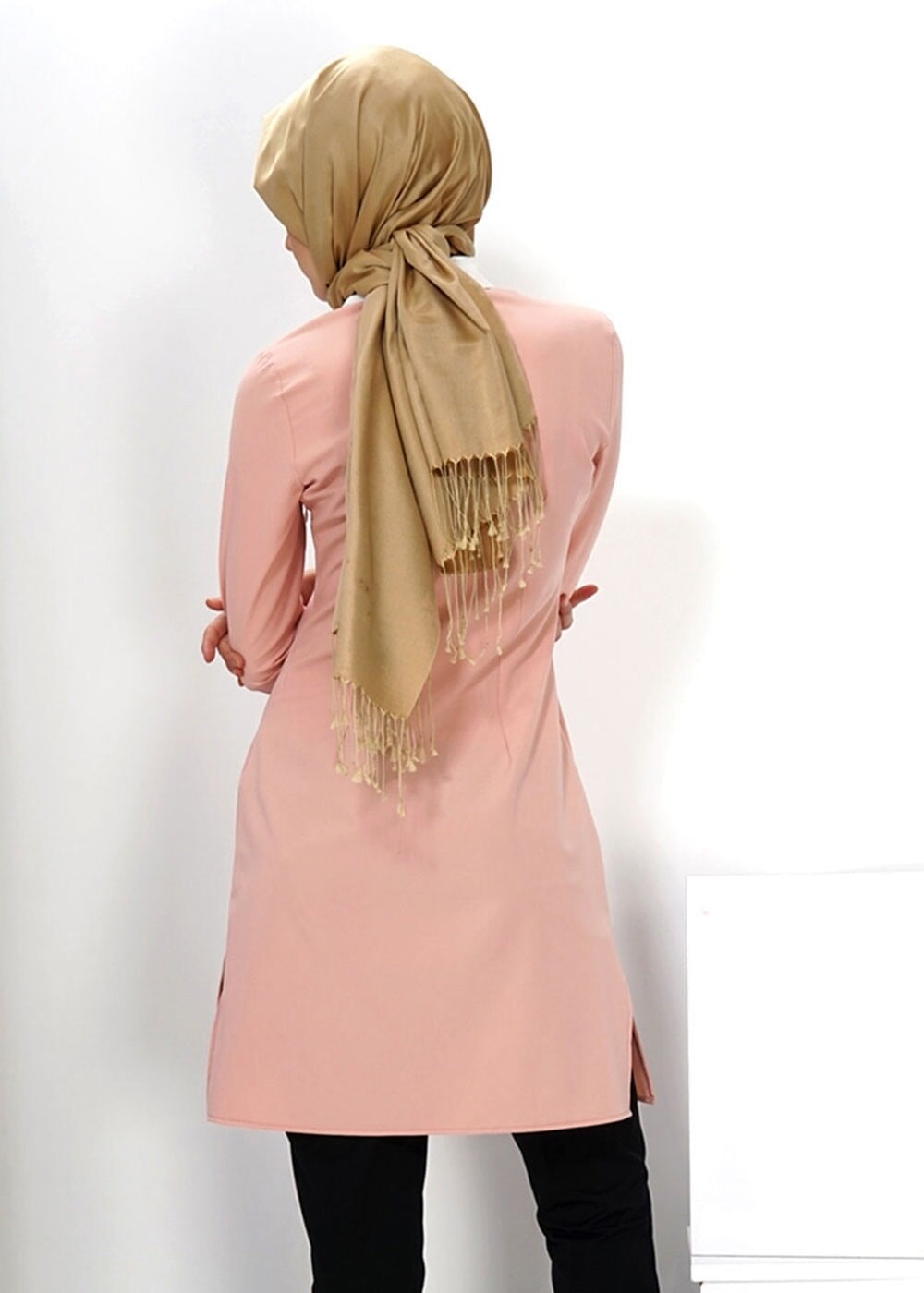 Tesettür giyim PUDRA GÖMLEK YAKA DÜĞMELİ TUNİK 4336 