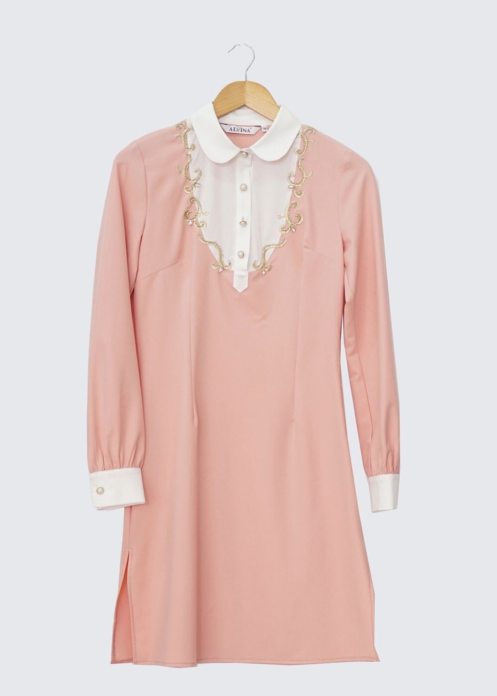 Tesettür giyim PUDRA GÖMLEK YAKA DÜĞMELİ TUNİK 4336 