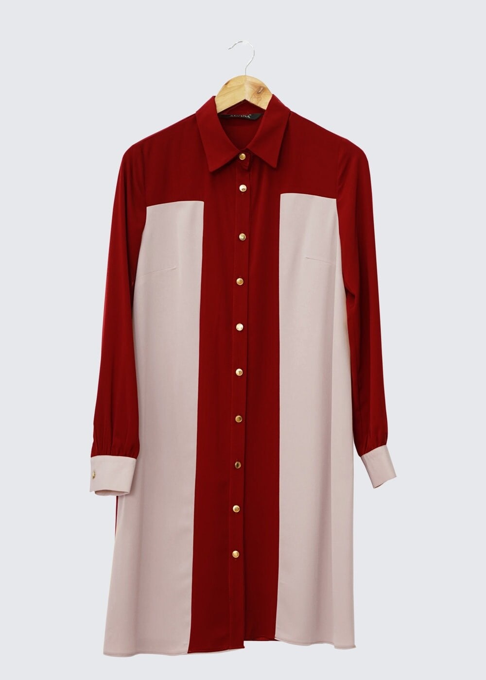 Tesettür giyim BORDO GÖMLEK YAKA TUNİK 4345
