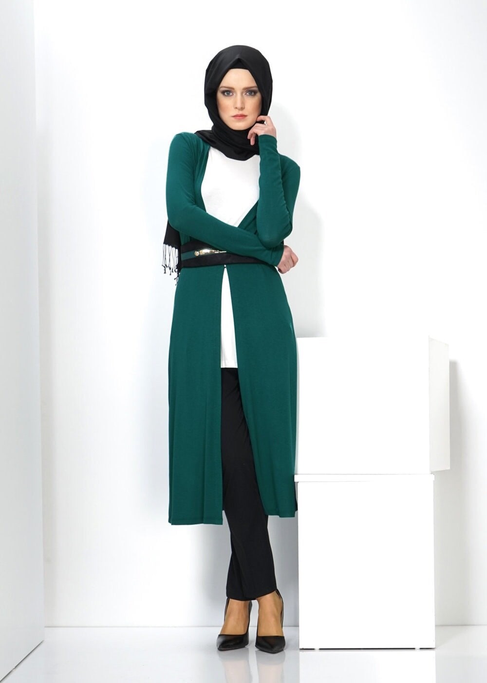 Tesettür giyim YEŞİL UZUN TUNİK 4346
