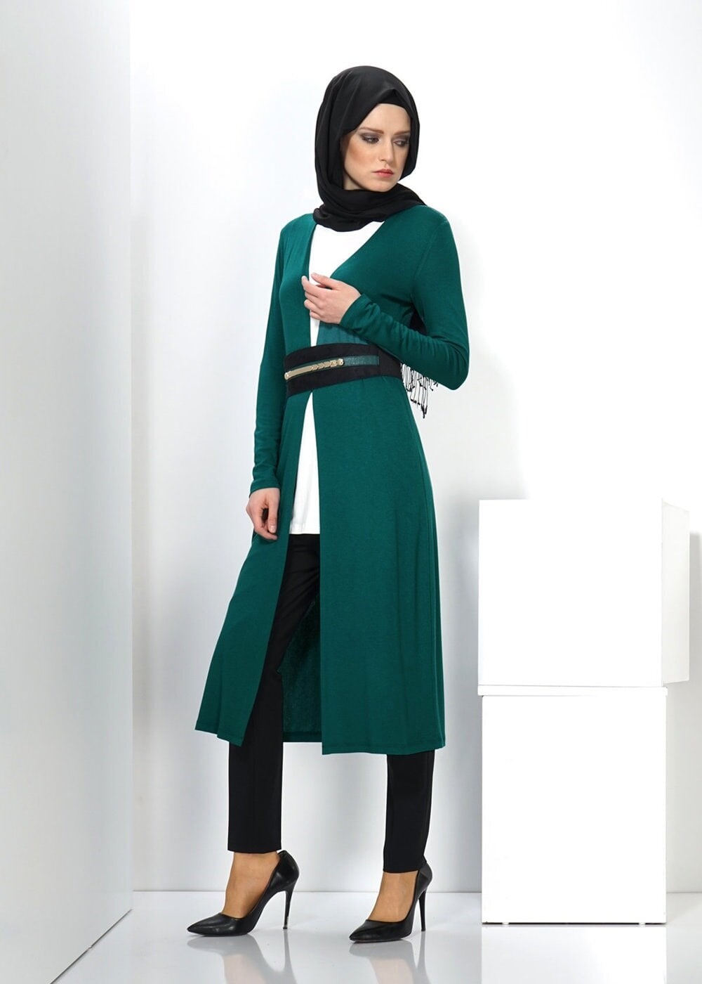 Tesettür giyim YEŞİL UZUN TUNİK 4346