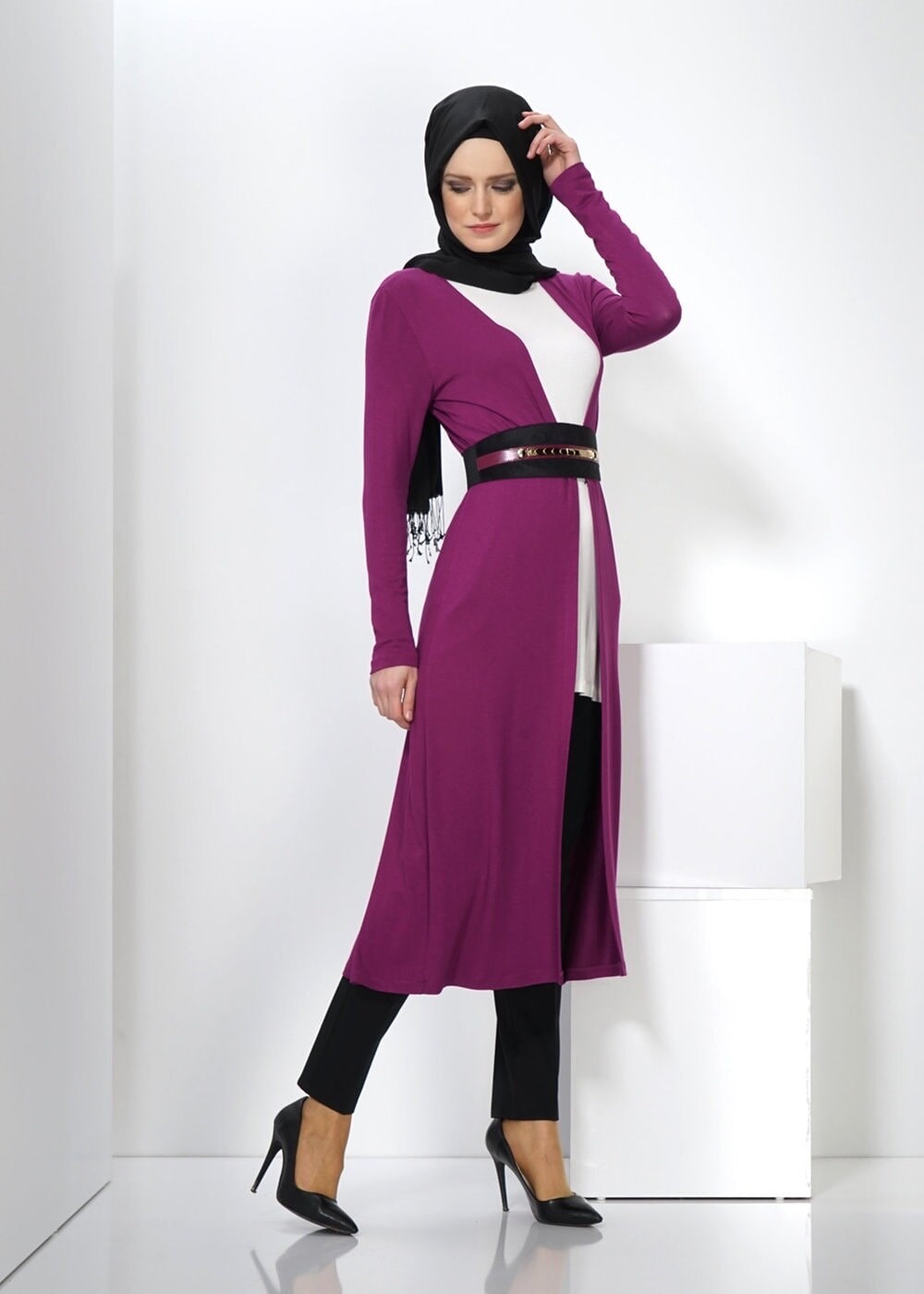 Tesettür giyim FUŞYA UZUN TUNİK 4346