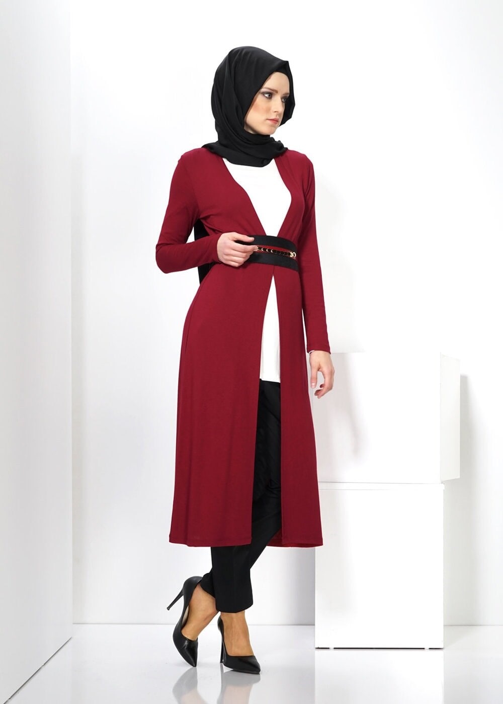 Tesettür giyim BORDO UZUN TUNİK 4346