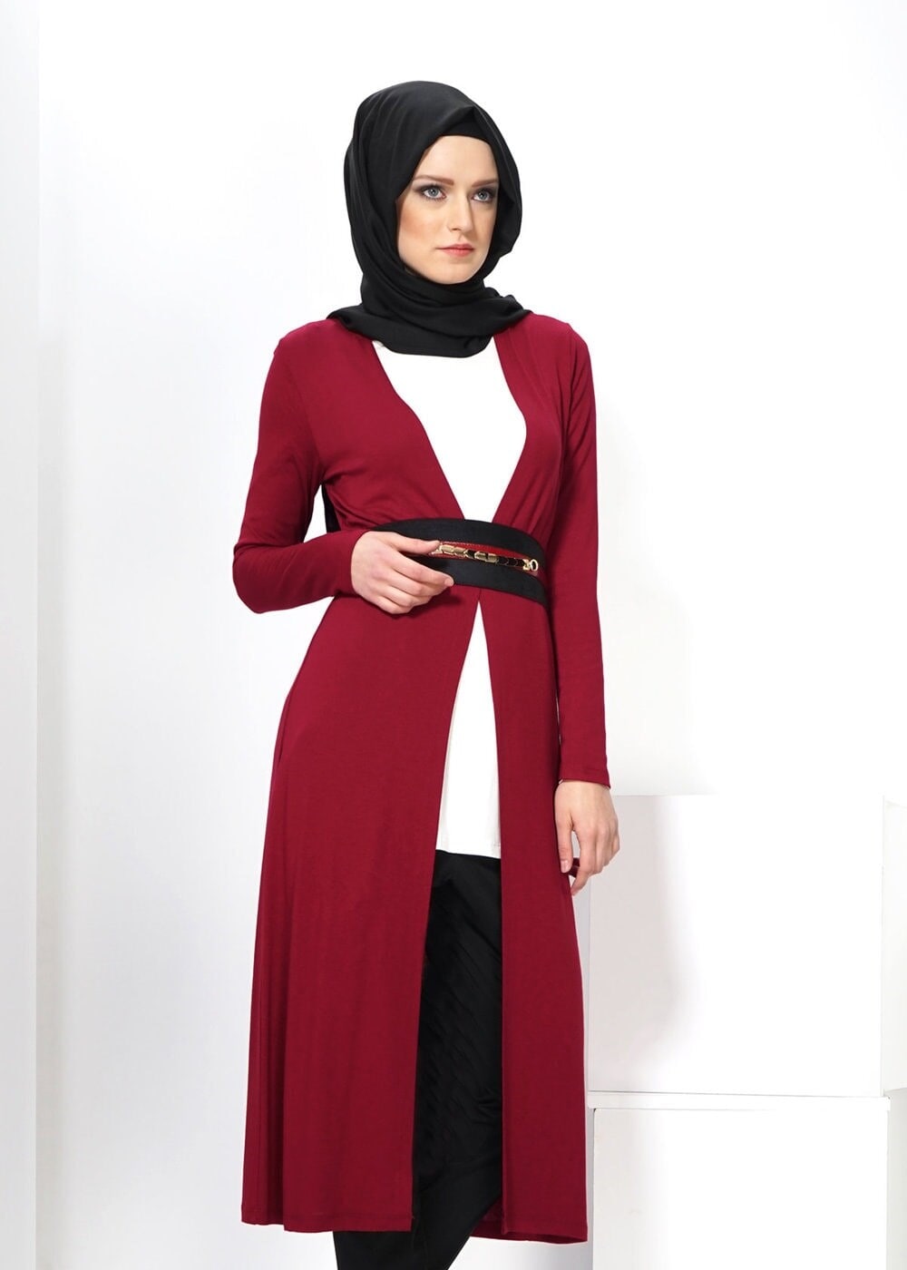 Tesettür giyim BORDO UZUN TUNİK 4346