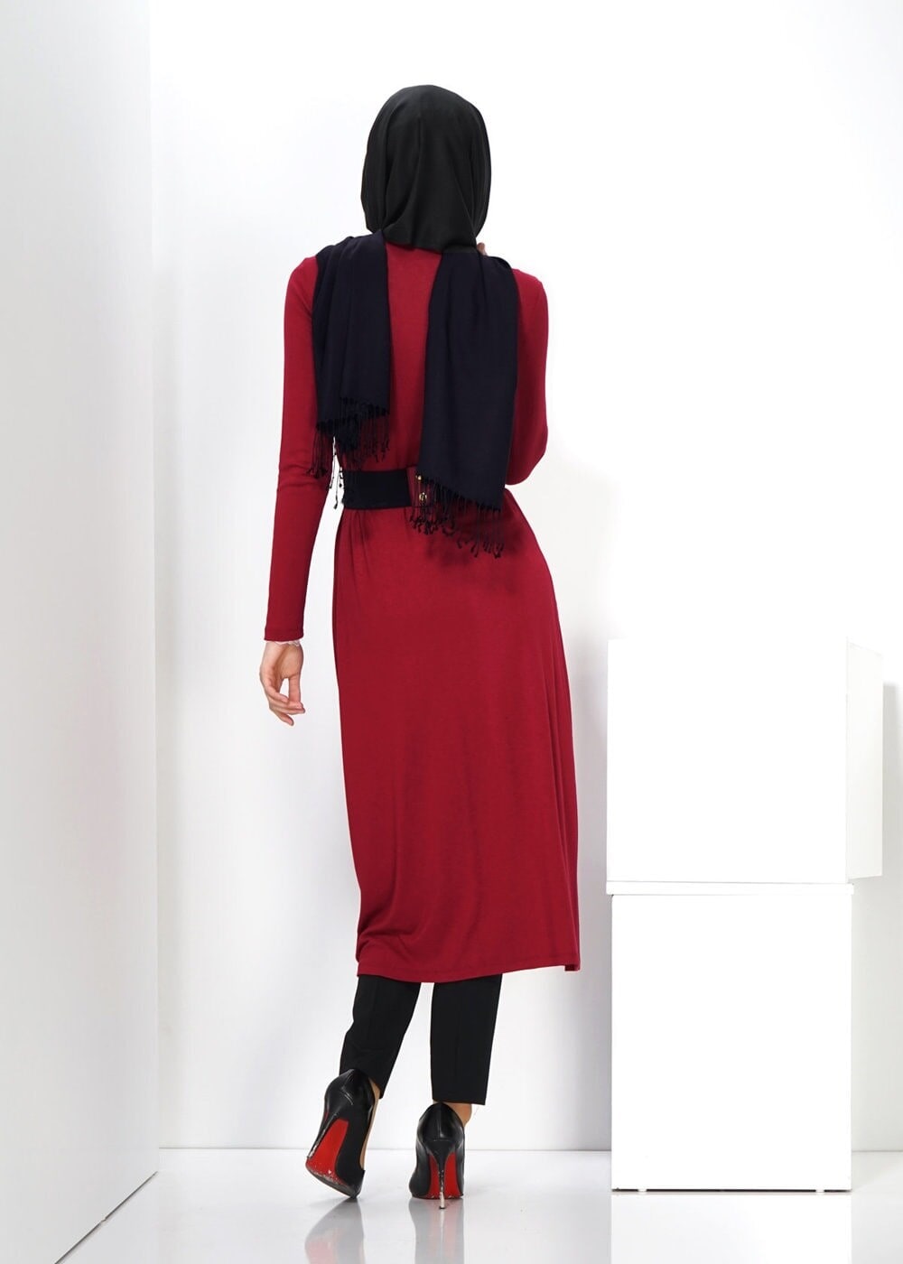 Tesettür giyim BORDO UZUN TUNİK 4346